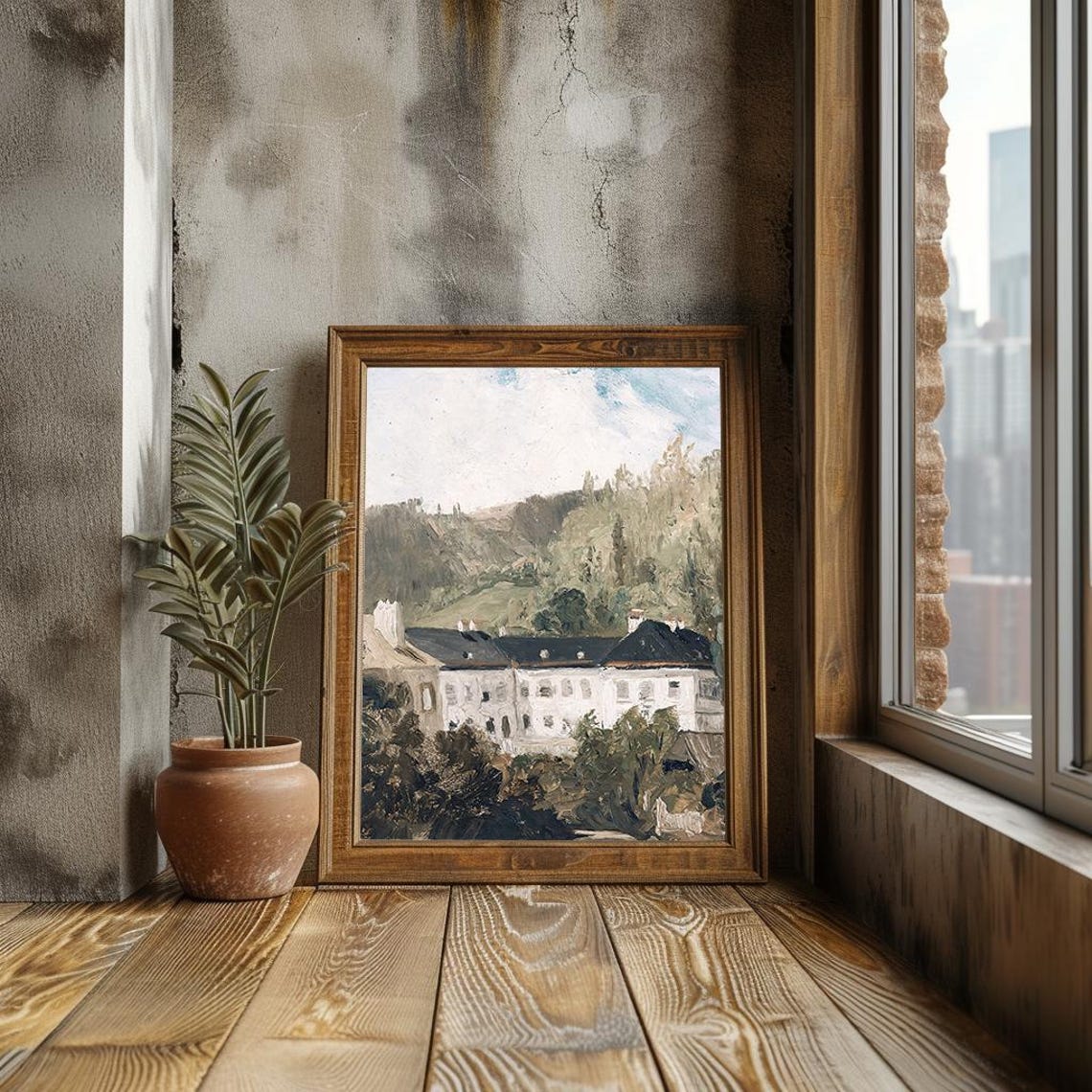 Historic Mansion Landscape Oil Painting Victorian Style Architecture Rustic Decor Print Wall Art Pt - Image 3