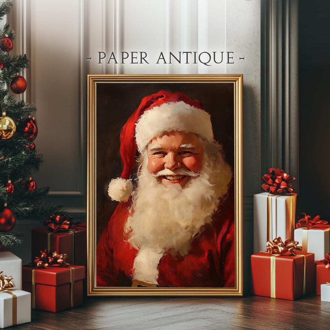 Jolly Santa Claus Smiling Portrait Classic Christmas Art Poster