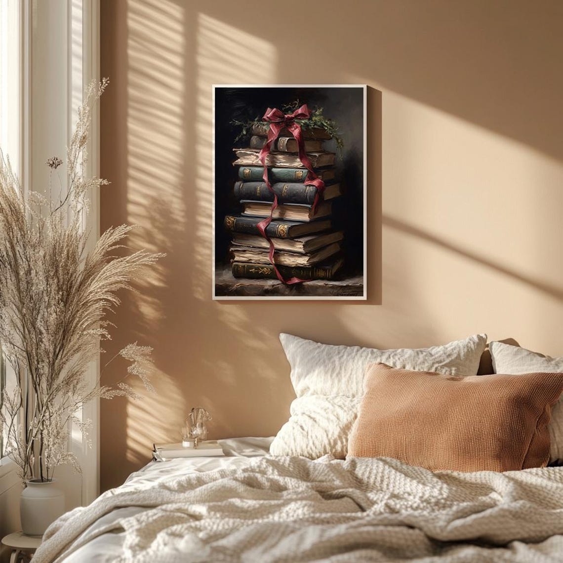 Stack Of Vintage Books Tied With Red Ribbon Classic Library Poster