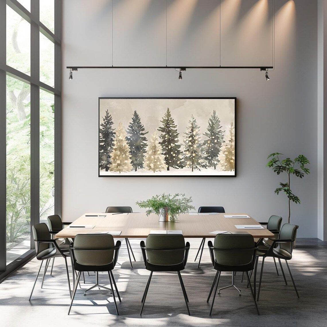 Row Of Snowy Evergreens Watercolor Winter Forest Panorama Poster - Image 3