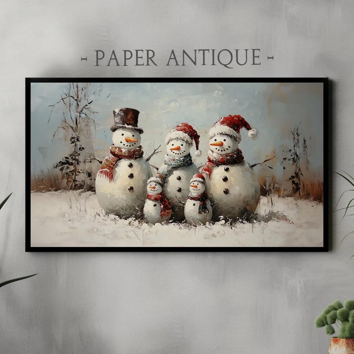 Snowman Family Whimsical Winter Scene Festive Painting Poster