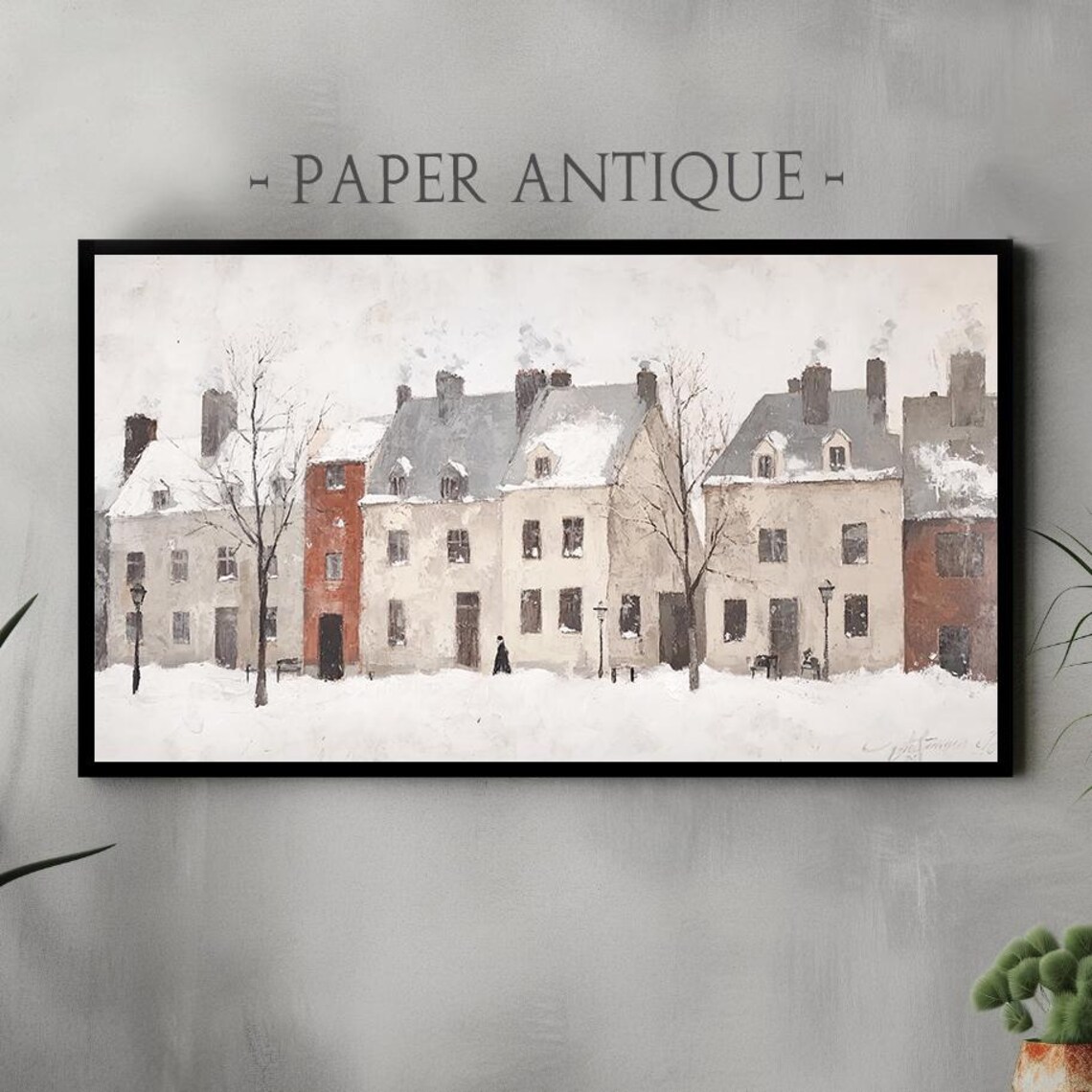 Snowy Historic Village Street Old Houses Winter Scene Art Poster