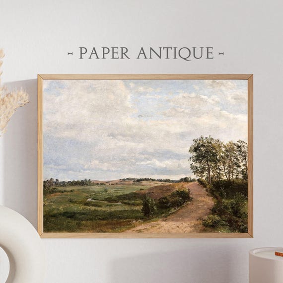 Landscape Oil Painting Country Road With Trees And Fields Serene Countryside Scene Art Print Instant Wall Art Ls