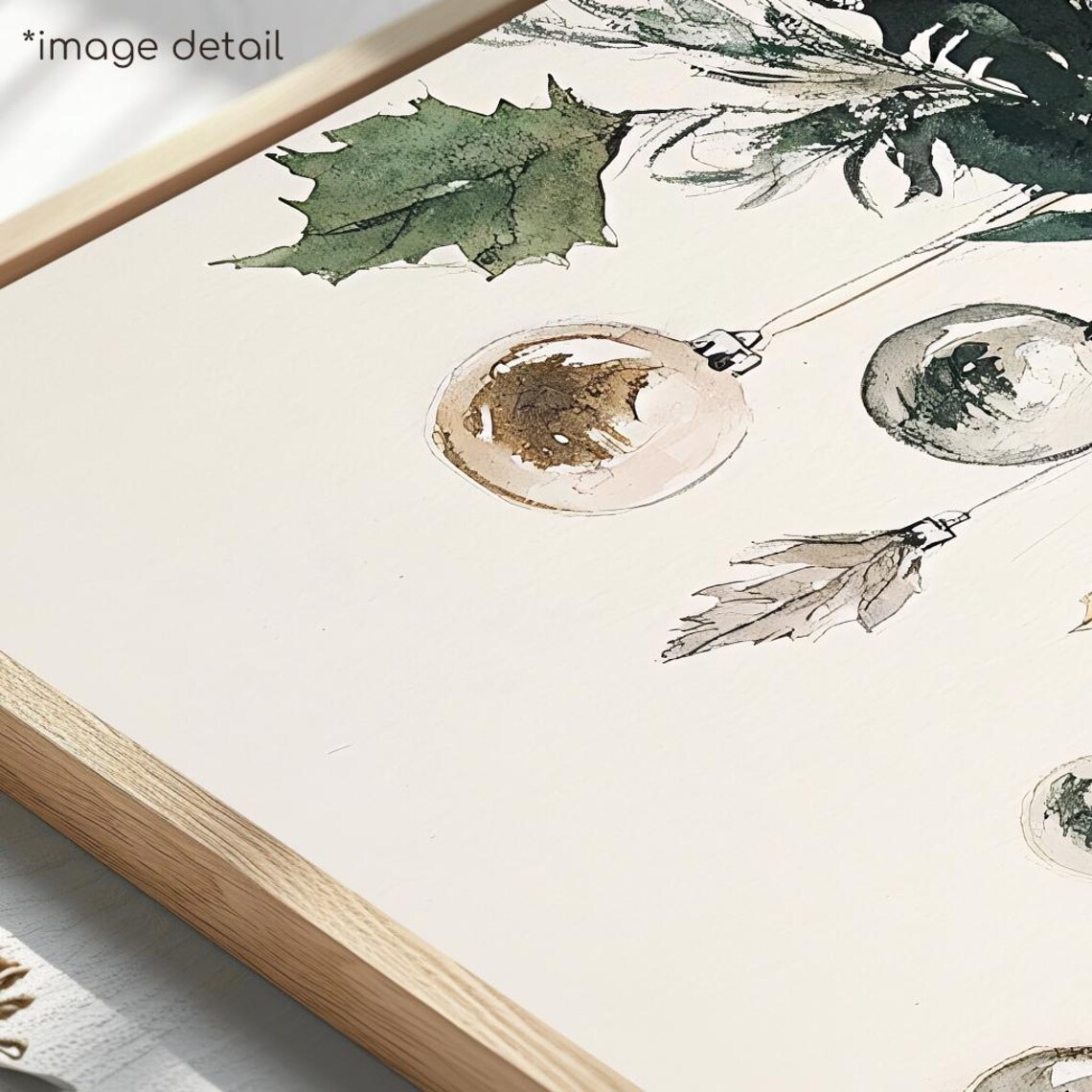 Christmas Garland With Ornaments Watercolor Holiday Botanical Poster - Image 4