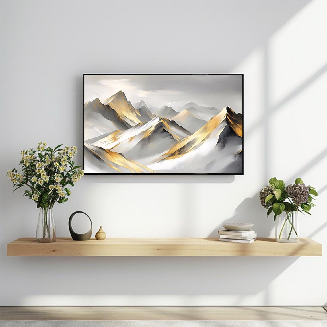 Frame Tv Art Elegant Mountain Landscape Abstract Gold And Gray Tones Modern Decor For Frame Tv Instant - Image 2