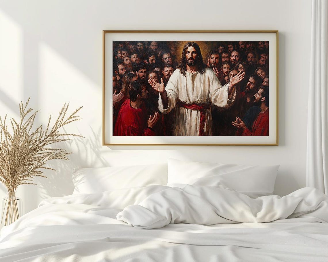 Jesus Christ Teaching the Multitude Dramatic Biblical Painting Poster - Image 2
