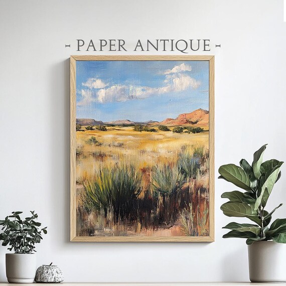 Desert Landscape Painting Oil Artwork Bright Southwestern Style Earthy Tones Wall Art Print Wall Decor Pt
