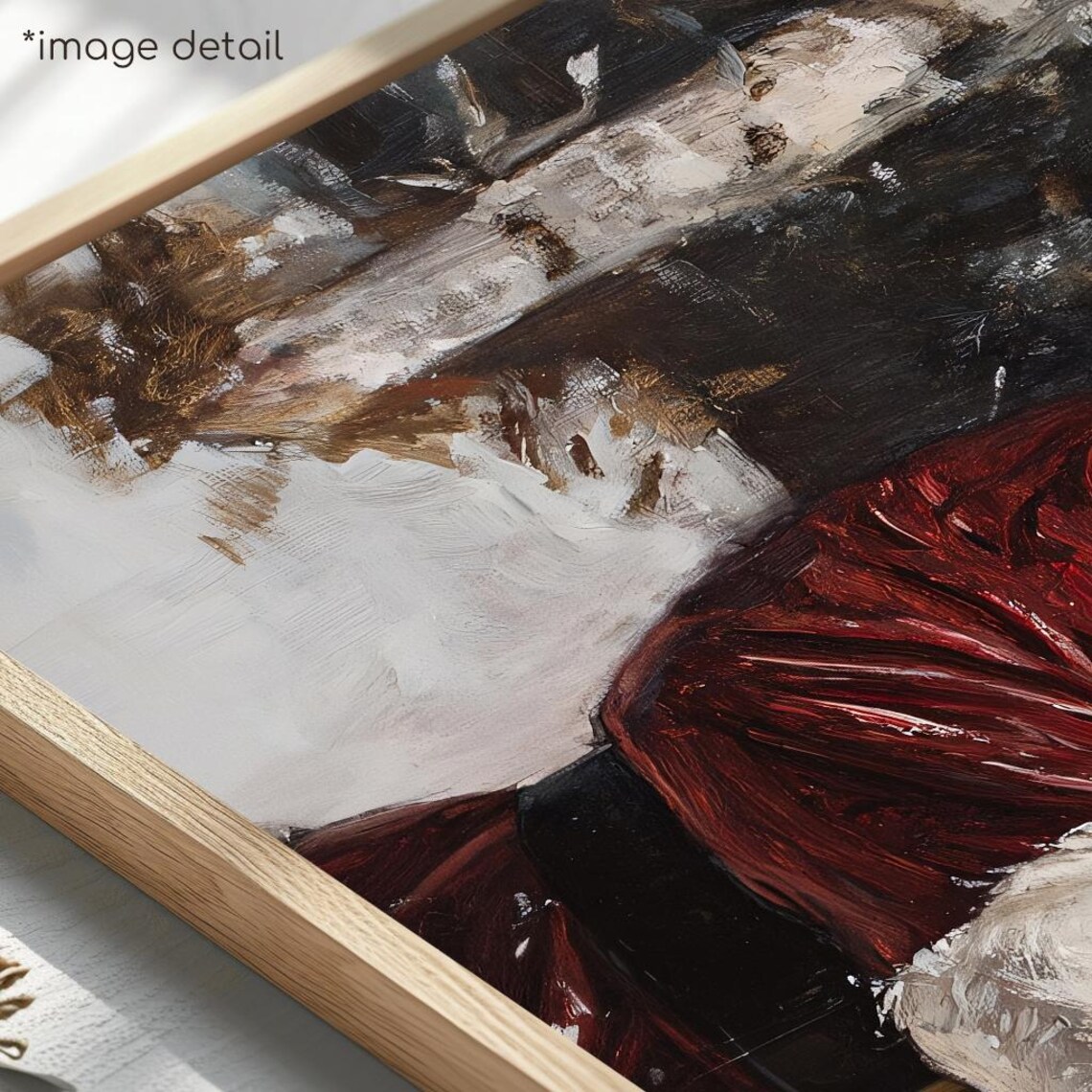 Santa Hugging Reindeer Snowy Woods Tender Oil Painting Poster - Image 4
