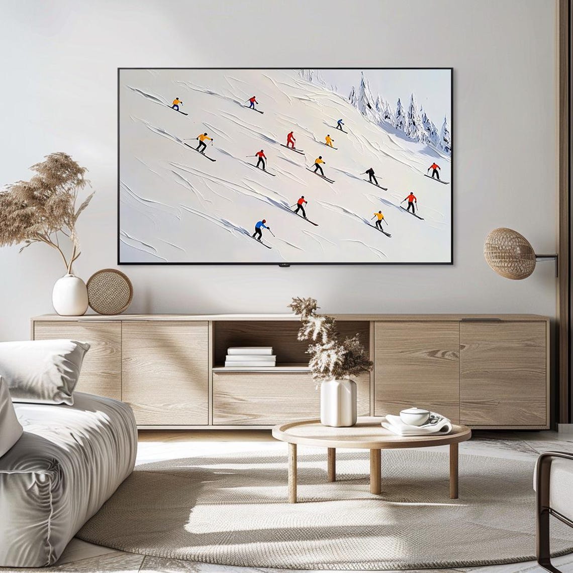 Skiers Racing Down Snowy Slope Modern Impressionist Ski Poster - Image 5