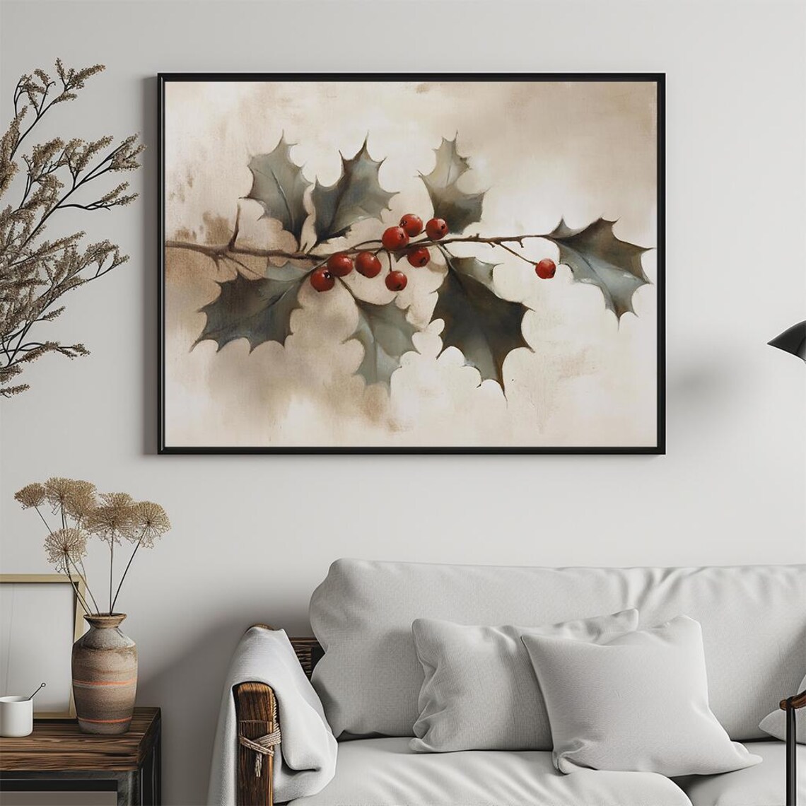 Holly Branch With Red Berries Vintage Oil Painting Botanical Poster - Image 5