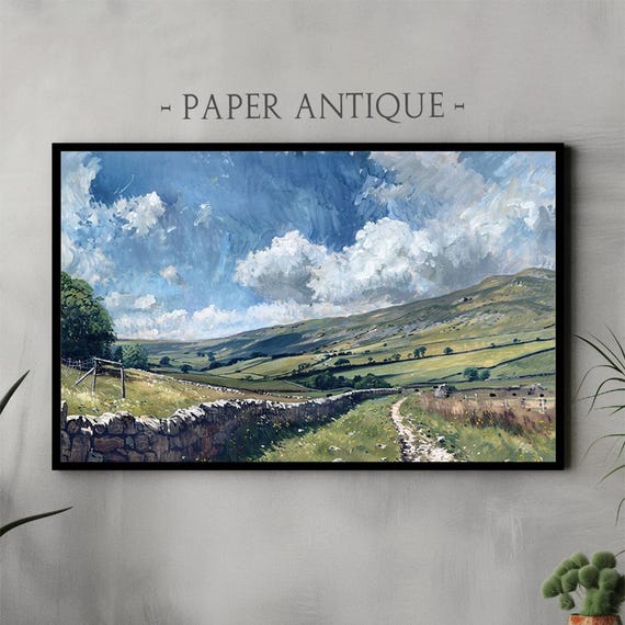 Frame Tv Art Countryside Landscape Painting Rolling Hills And Blue Sky Rustic Farm Scene Pastoral Wall Art For Frame Tv Instant
