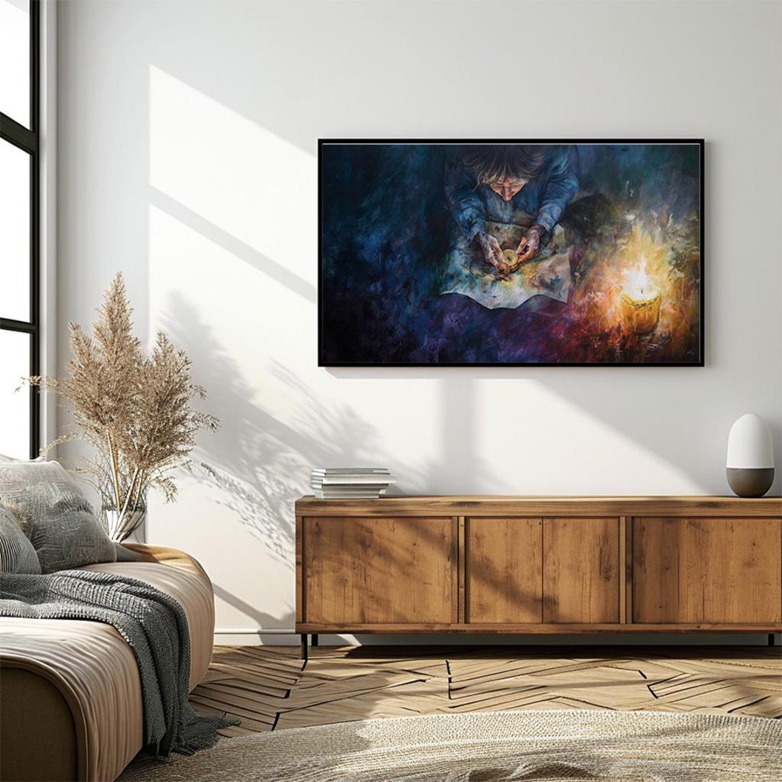 Explorer Reading Map by Candlelight Dark Moody Painting Poster - Image 4