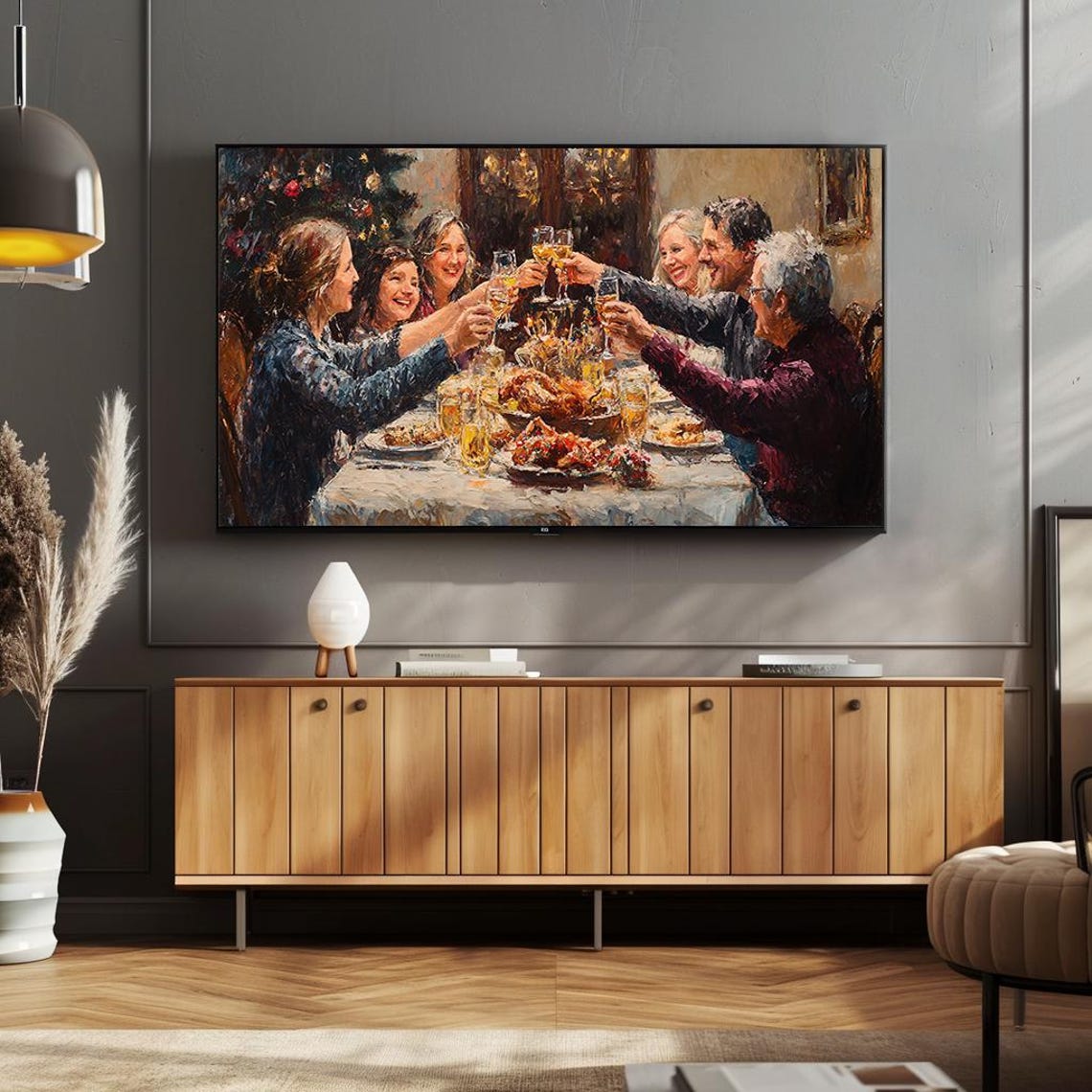 Family Christmas Dinner Toasting Festive Gathering Painting Poster - Image 4
