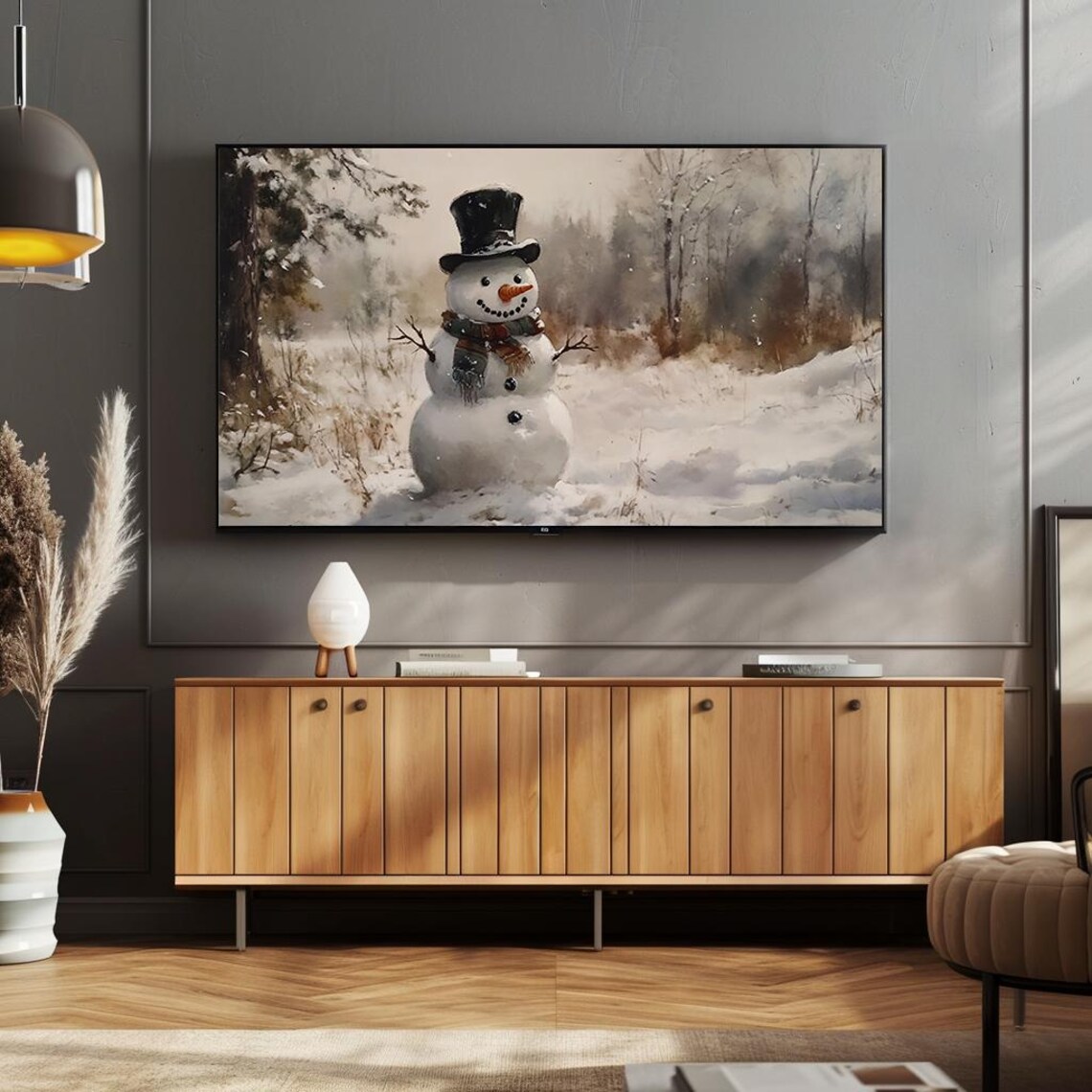 Cheerful Snowman With Top Hat Snowy Woodland Winter Scene Poster - Image 4