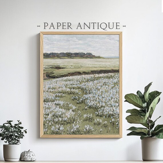 Spring Wildflower Meadow White Blossoms Rural Landscape Poster
