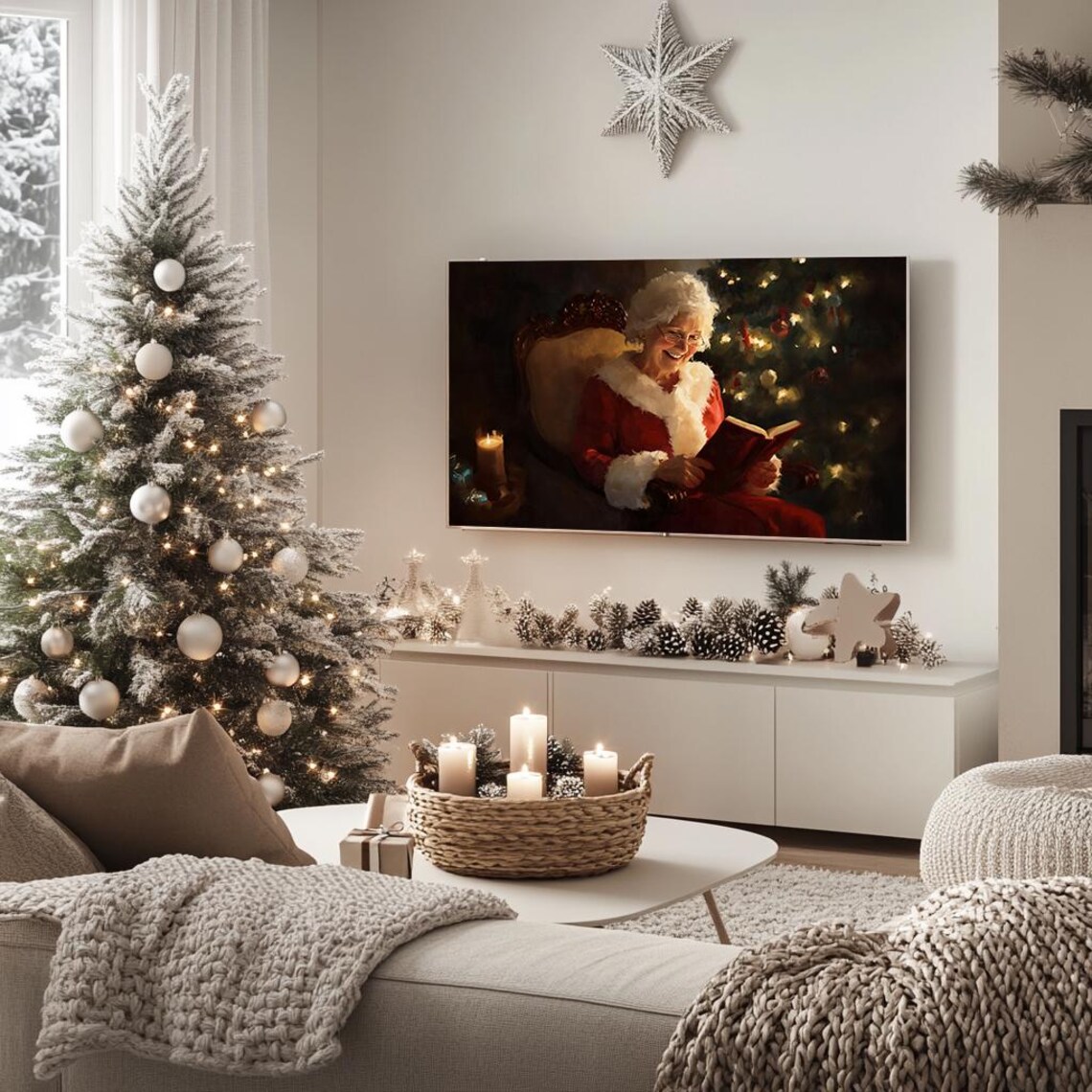 Mrs Claus Reading In Cozy Candlelit Christmas Room Warm Holiday Poster - Image 5