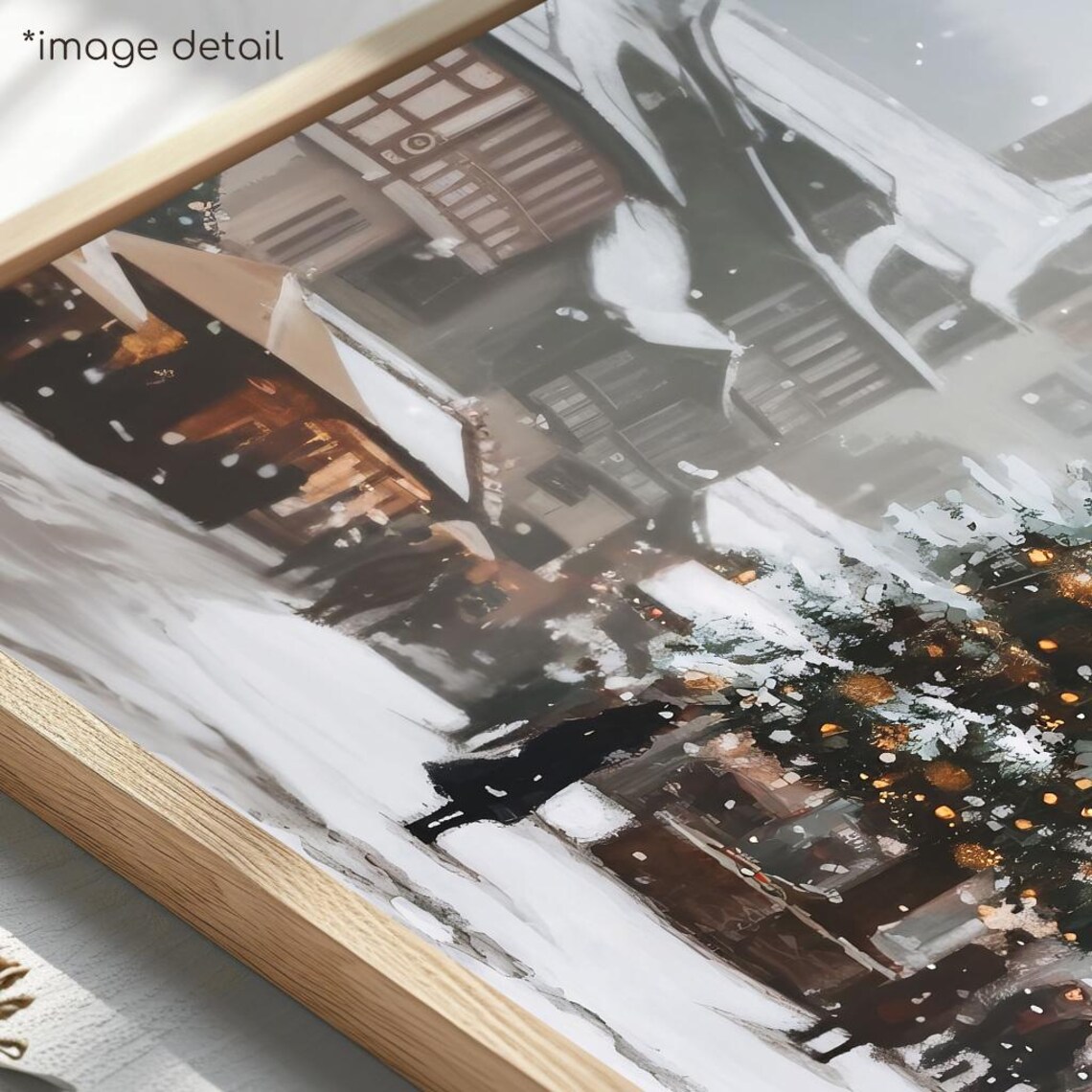 Christmas Market Painting Snowy Street With Christmas Tree And Festive Lights In Winter Village Holiday Scene Print Ls - Image 4