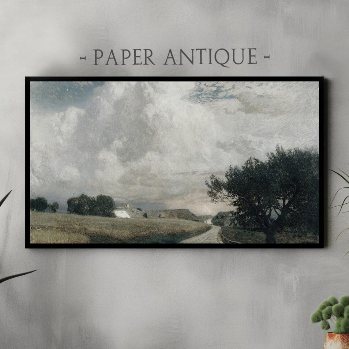 Country Road Under Cloudy Sky Vintage Rural Landscape Painting Poster