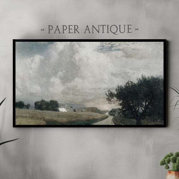 Frame Tv Art Tranquil Countryside Landscape With Dramatic Sky Oil Painting Rustic Farmhouse Road Scenic Village Frame Tv Art