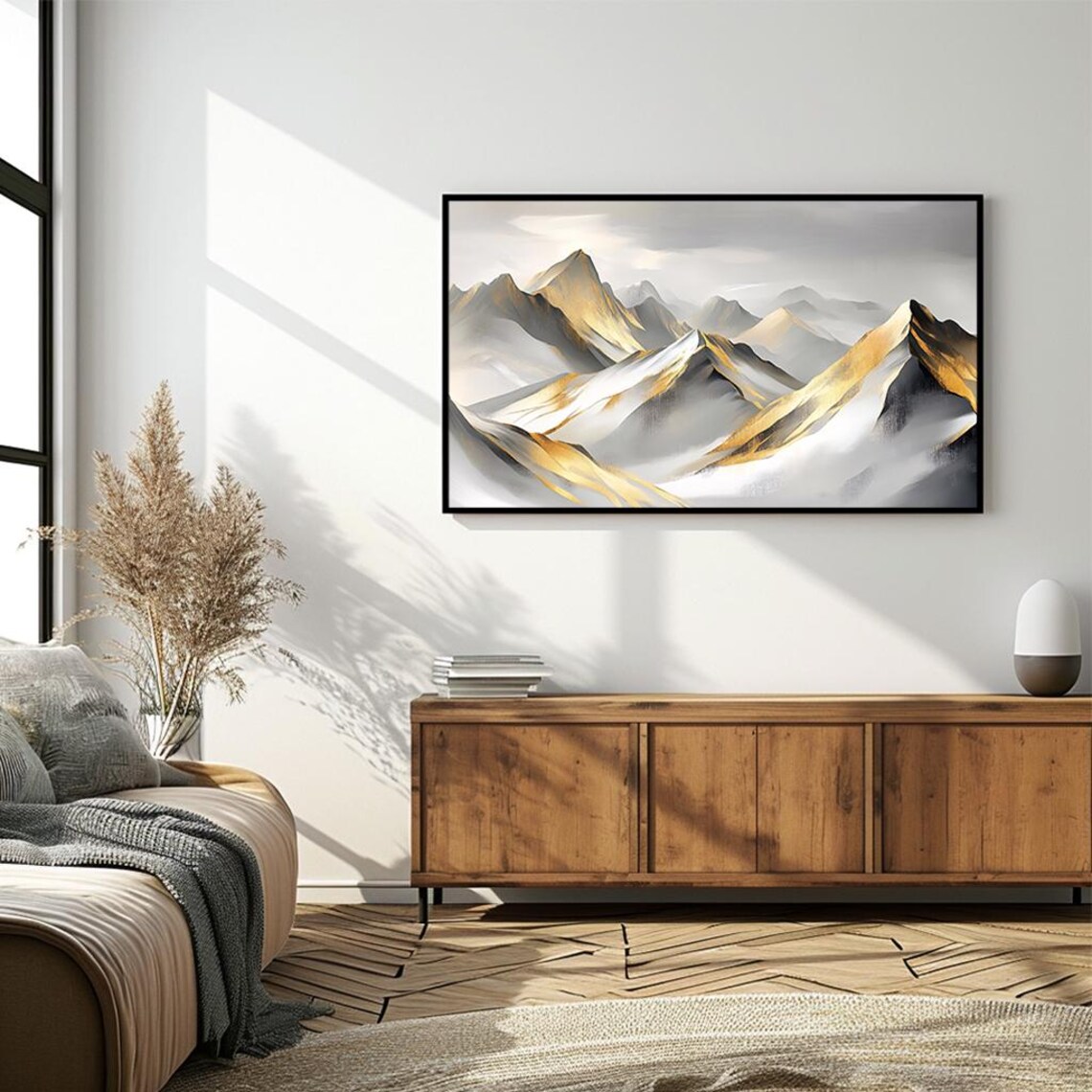 Frame Tv Art Elegant Mountain Landscape Abstract Gold And Gray Tones Modern Decor For Frame Tv Instant - Image 4