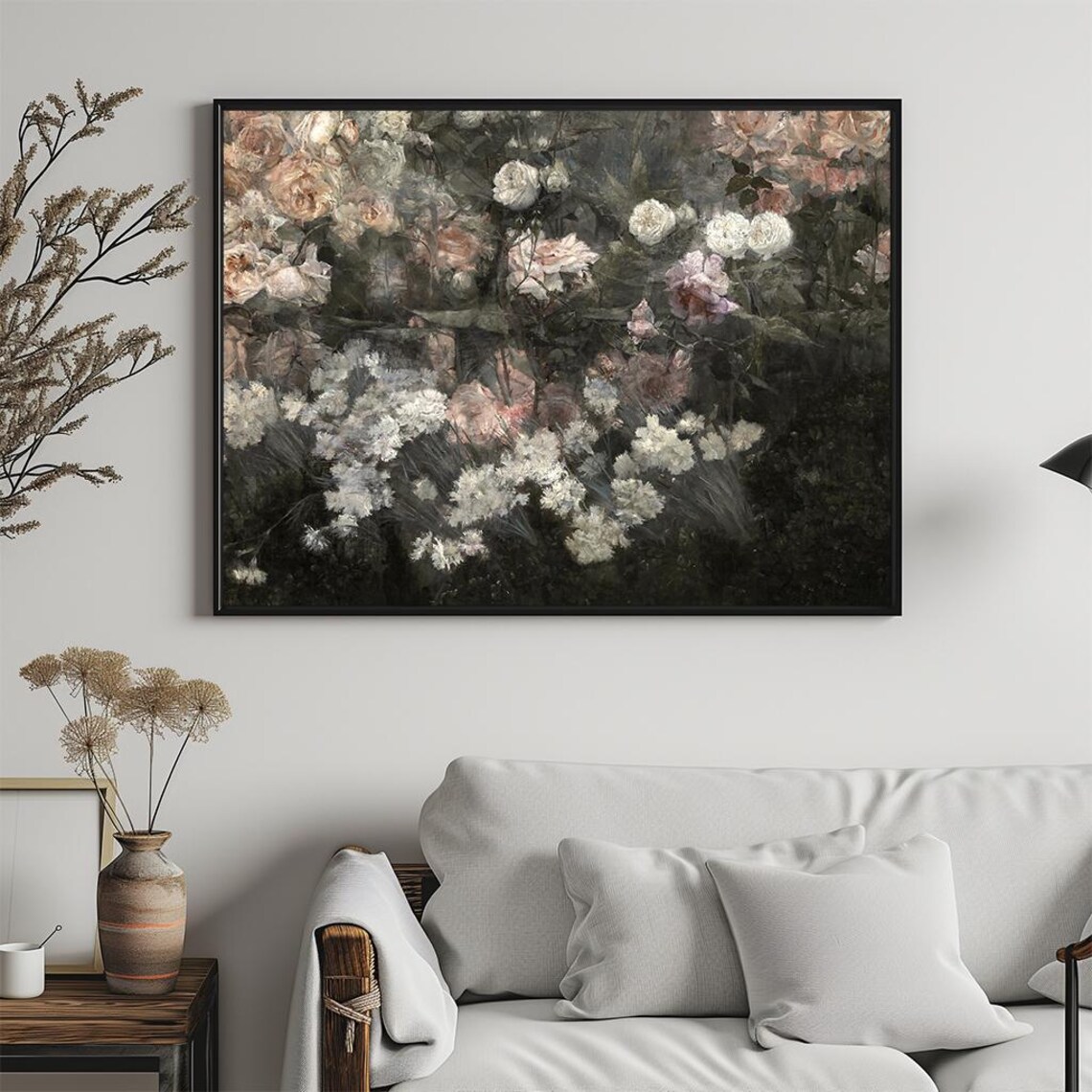Rose Garden White Flowers Dark Moody Floral Vintage Painting Poster - Image 5