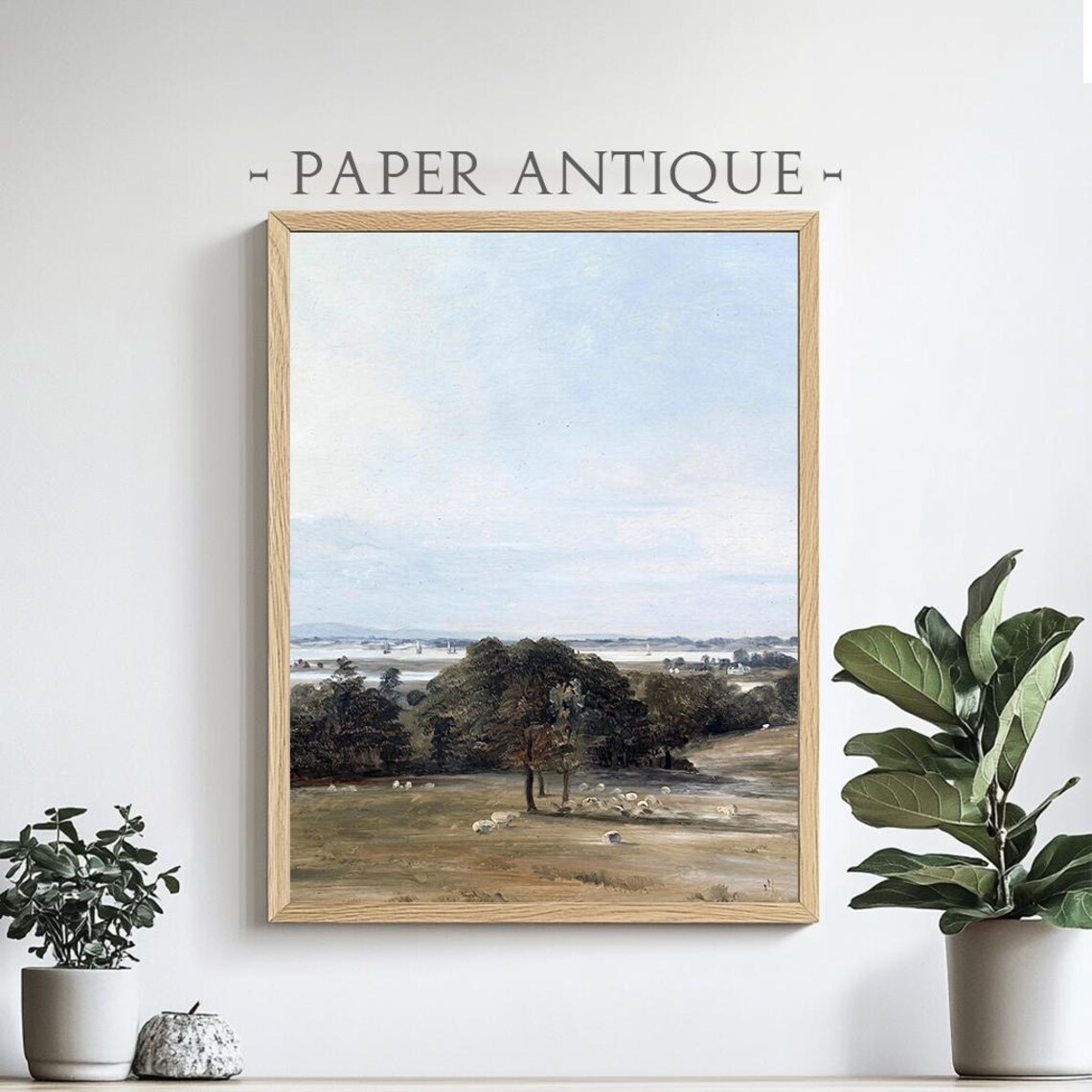 Sheep Grazing In River Valley Classic Pastoral Oil Painting Poster