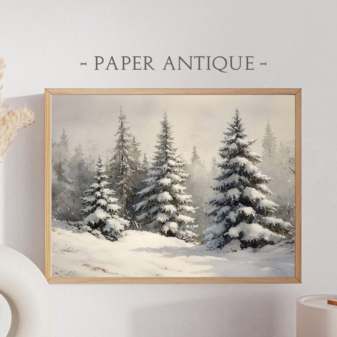 Snow Covered Pine Trees Watercolor Winter Forest Scene Poster
