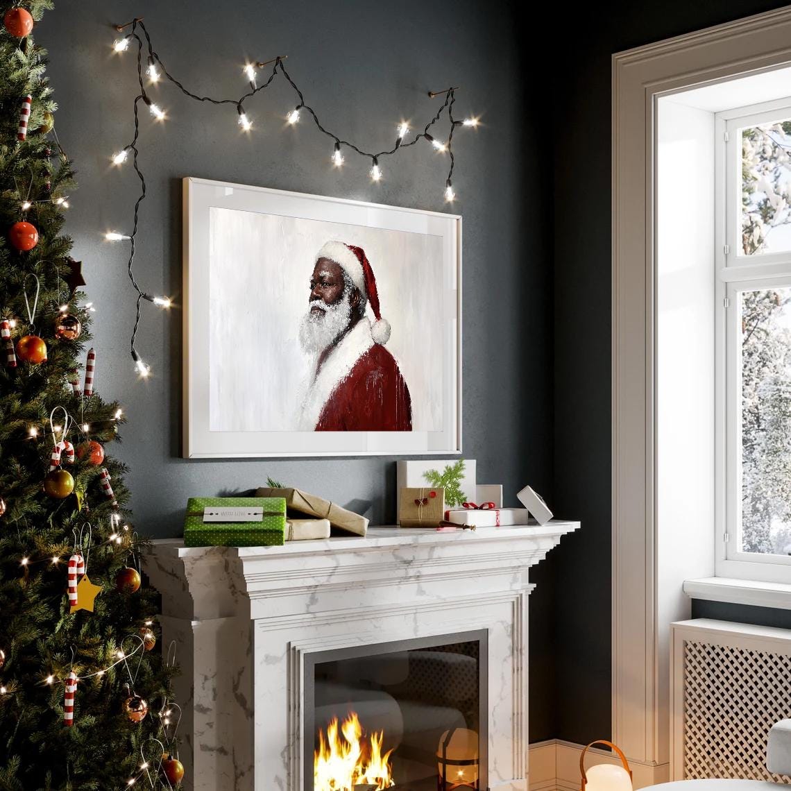 Black Santa Claus Profile Portrait Elegant Minimalist Christmas Poster - Image 2