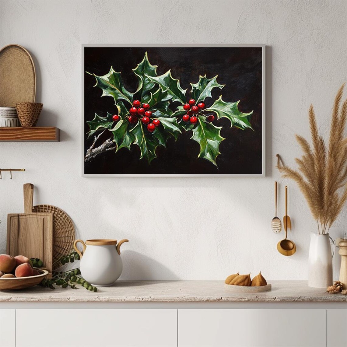 Holly Leaves and Red Berries Botanical Christmas Still Life Poster - Image 4