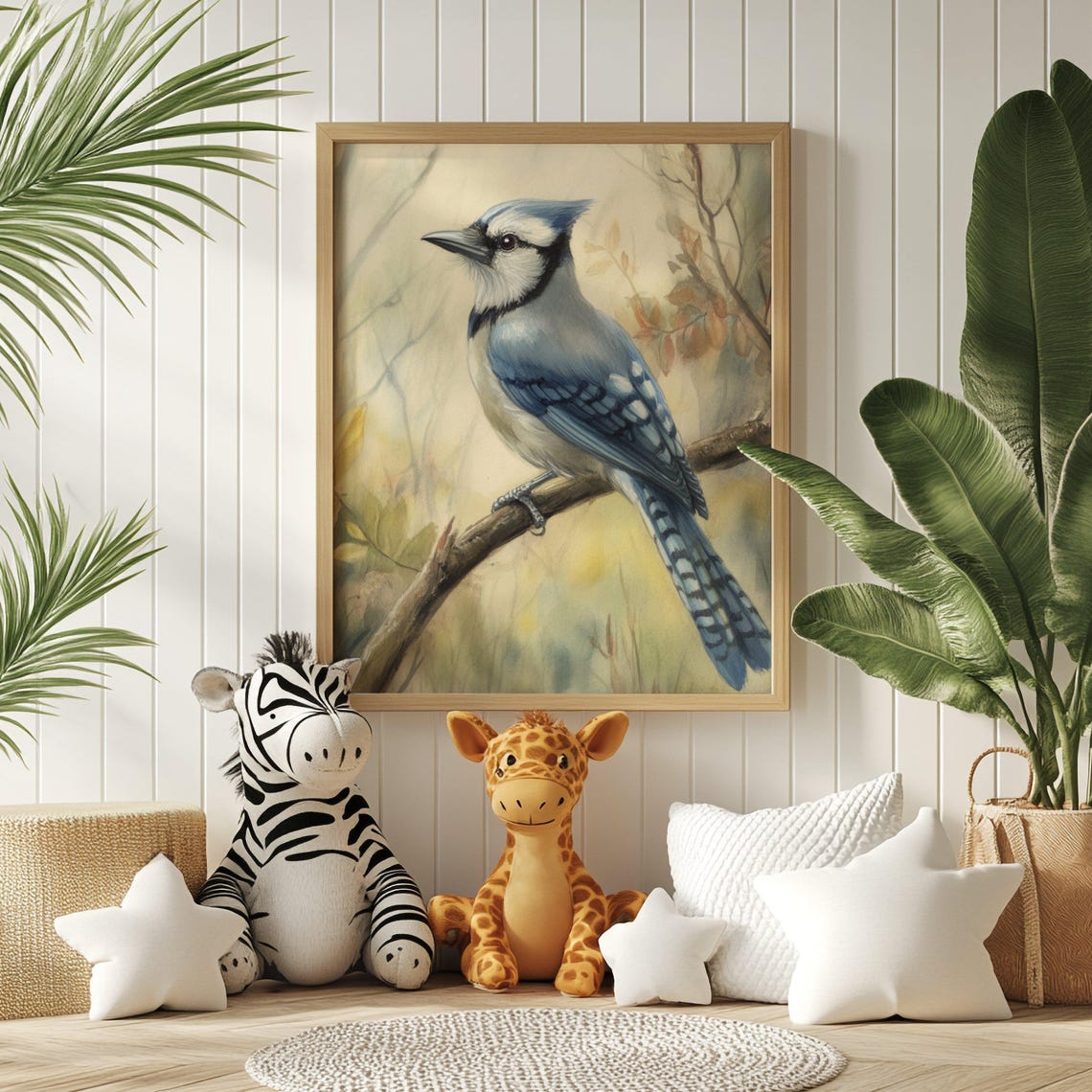Blue Jay Perched On A Branch Vivid Watercolor Bird Artwork Poster - Image 2
