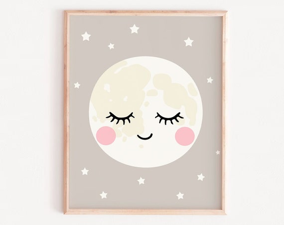 Moon Nursery Print Girls Artbaby Room Wall Art Cute For Girl Printkids Decor Pink Artnursery