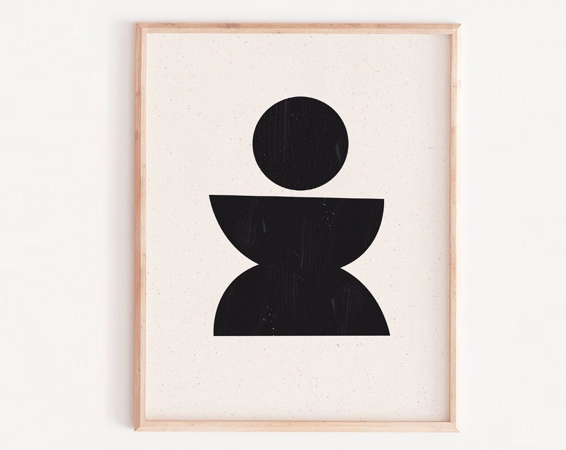 Mid Century Black Abstract Geometric Figure Minimalist Wall Art