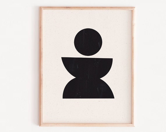 Mid Century Wall Art Black Abstract And White Minimal Geometric Print Modern Trendy