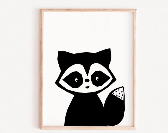 Raccoon Wall Art Modern Nursery Artwork Kids Room Decor Bedroom Decoration Animal Prints
