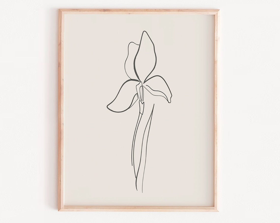 Line Art Print Neutral Colours Botanical Minimalist Black And White Wall Leaf Bedroom