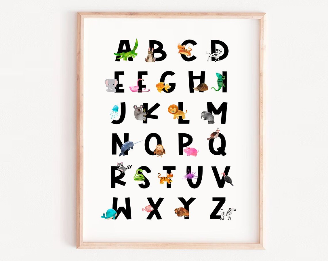 Alphabet Animal Kids Decor Nursery Art Print