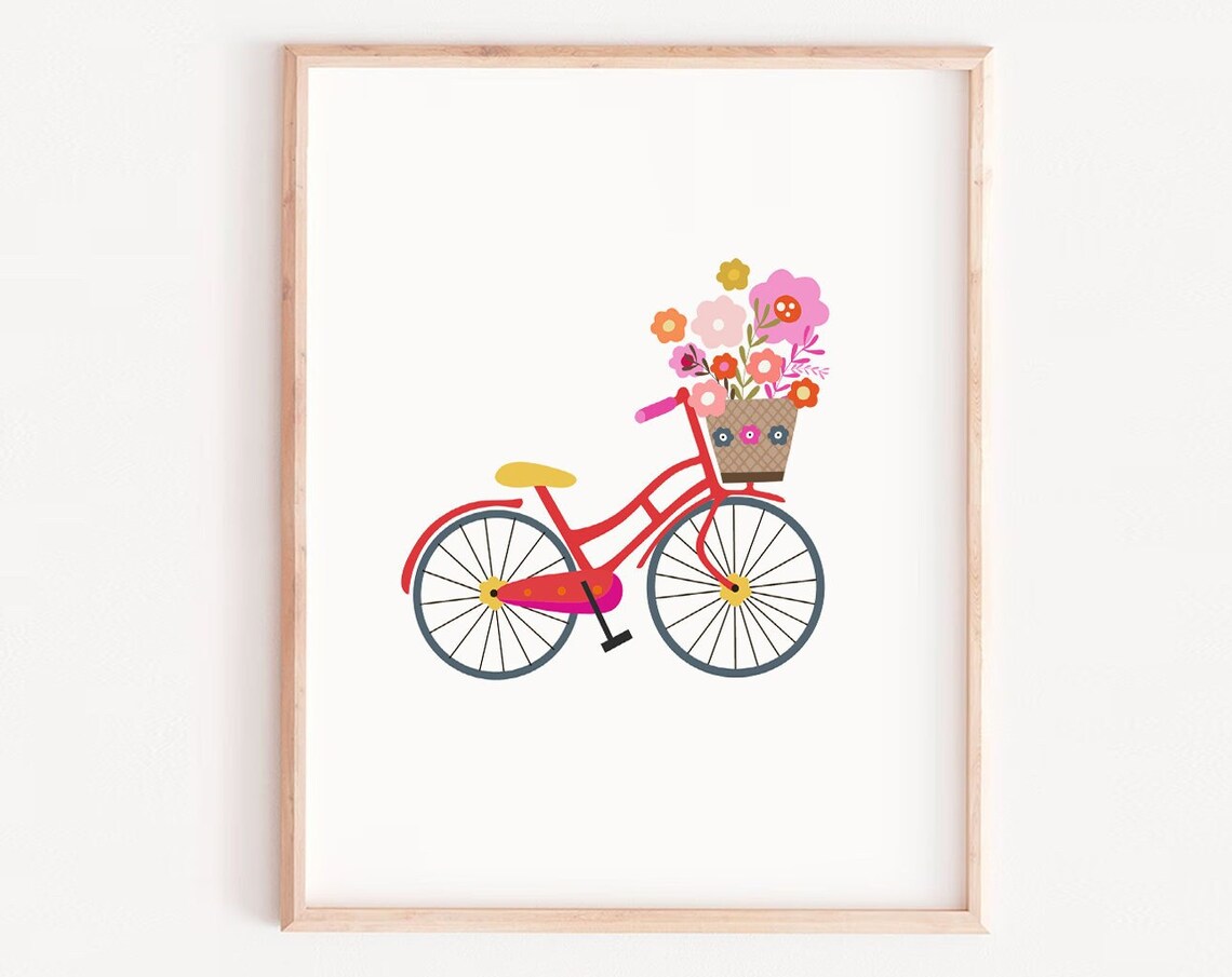 Bicycle Floral Illustration Art Print, Hipster Decor