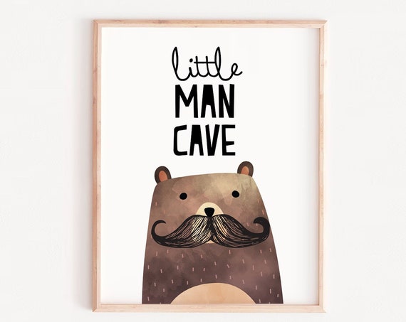 Little Man Art Baby Boys Bear Mustache Room Sign Poster Simple Cute Printnursery Wall Decor Print 8x10