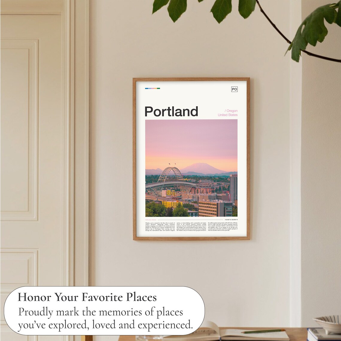 Portland Oregon Sunset Bridge Mountain Skyline Photo Travel Poster - Image 5