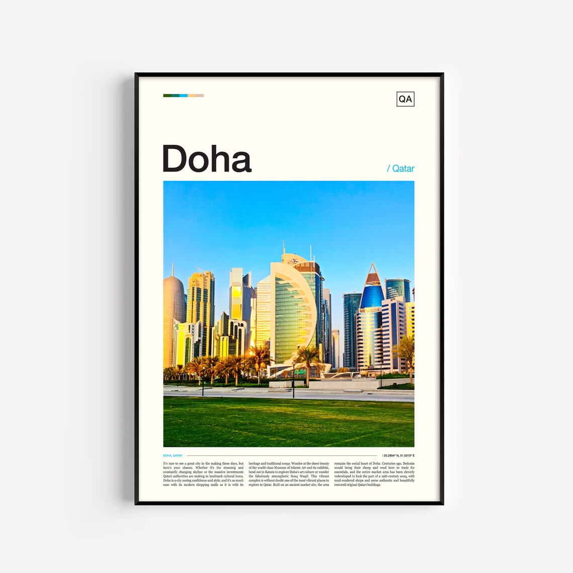 Doha Qatar West Bay Skyline Cityscape Photography Travel Poster