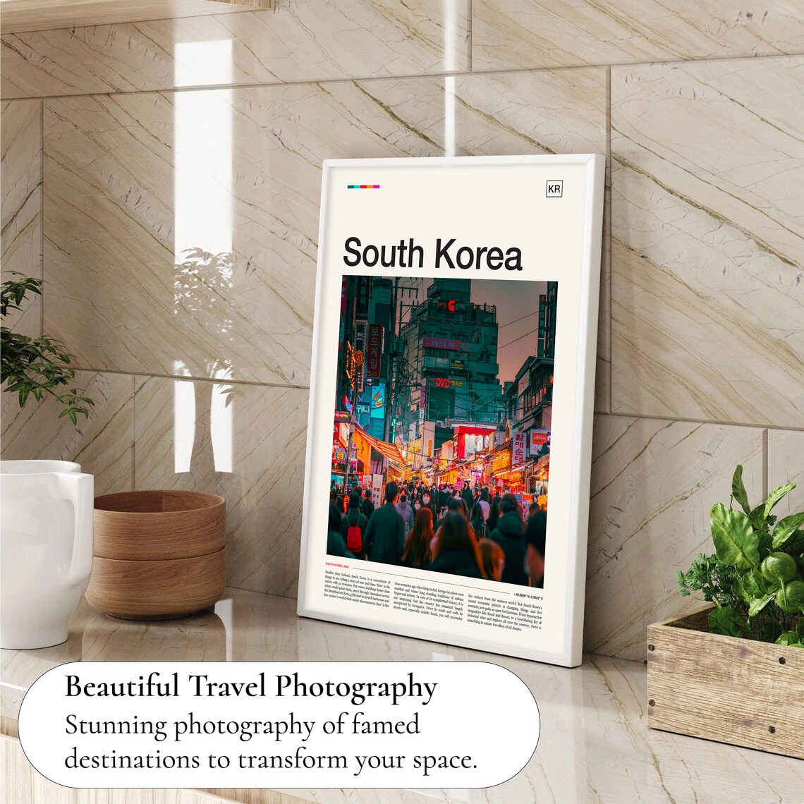 South Korea Neon Street Night Market Crowds Photography Poster - Image 4