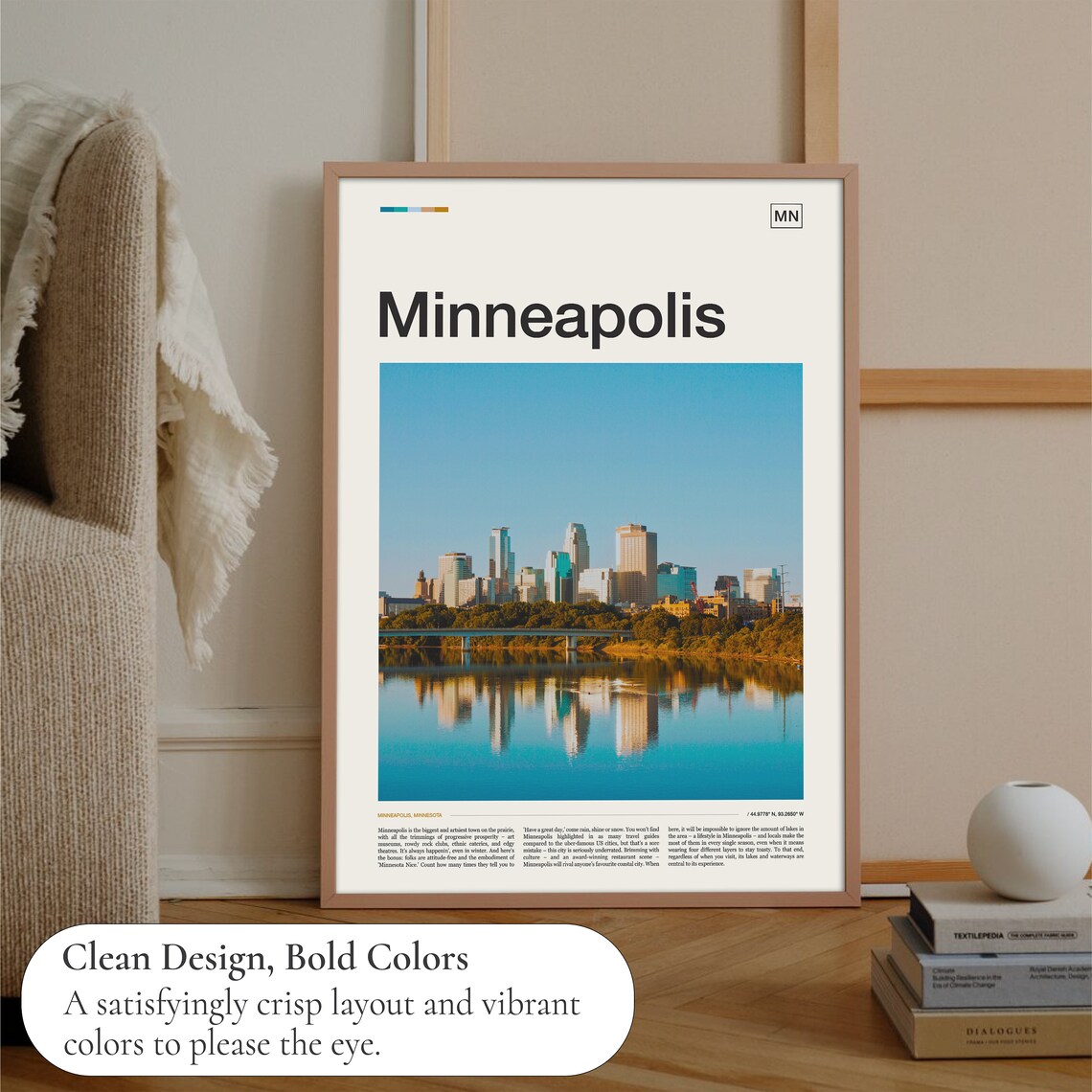 Minneapolis Minnesota Skyline Reflected Water Golden Light Poster - Image 3
