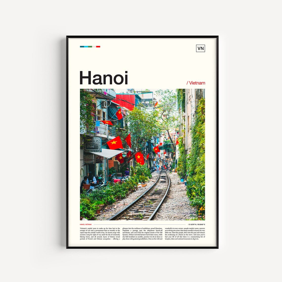 Hanoi Vietnam Train Street Flags City Editorial Travel Poster