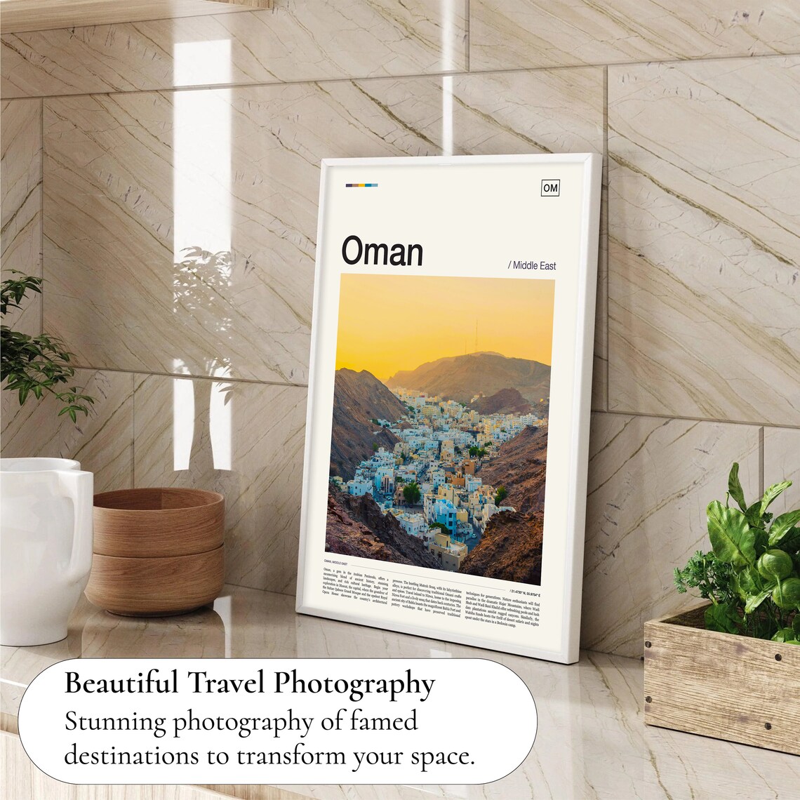 Oman Middle East Golden Sunset Over Hillside Town Travel Poster - Image 4