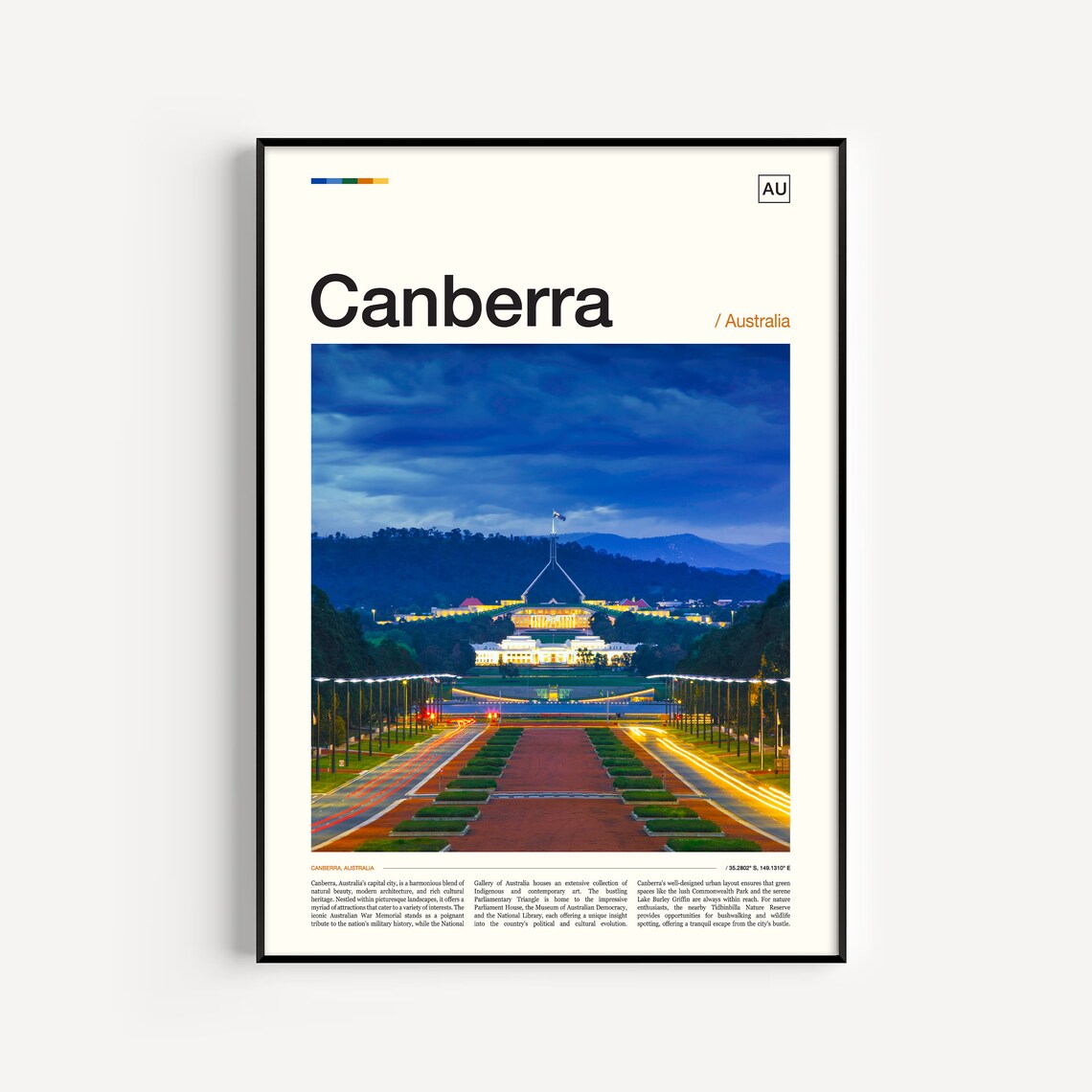 Canberra Australia Parliament House At Dusk City View Travel Poster