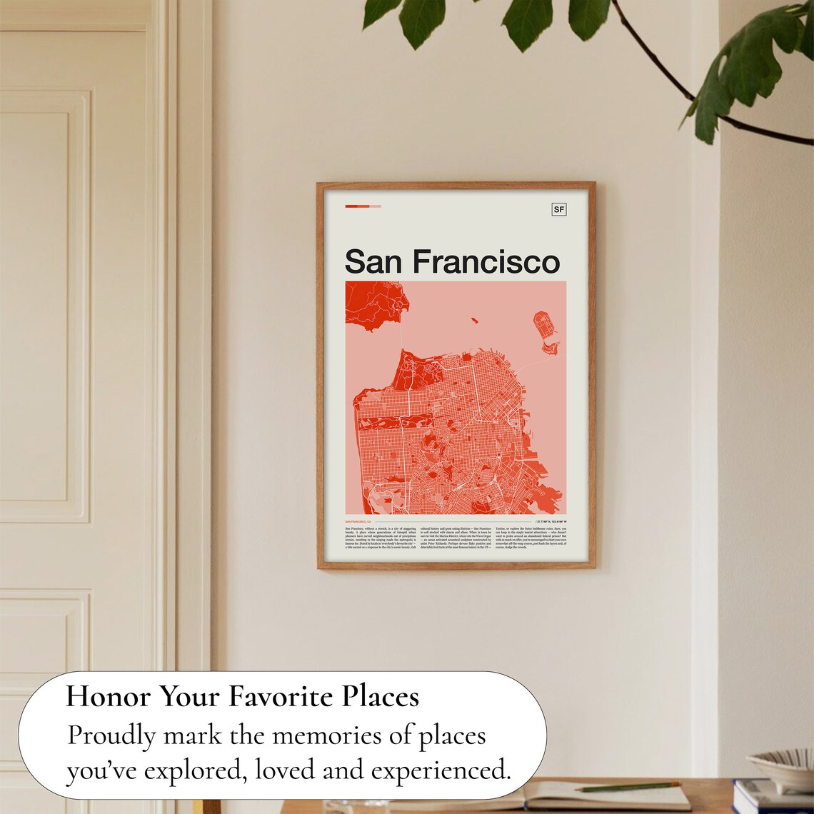 San Francisco California Coral City Map Minimalist Wall Decor Poster - Image 5