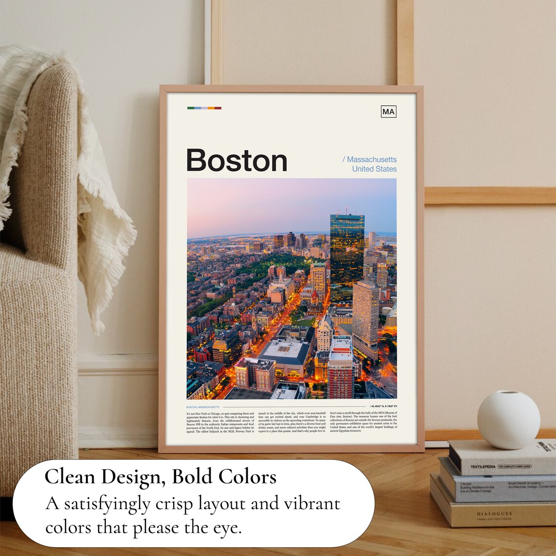 Boston Skyline Travel Poster, Boston City View - Image 3