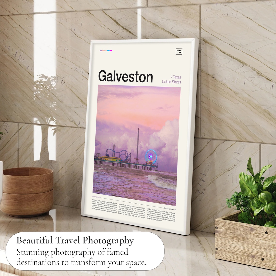 Galveston Texas Historic Pier Amusement Park Sunset Gulf Poster - Image 4