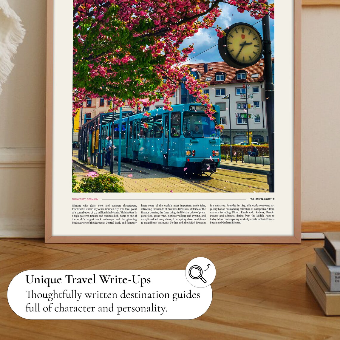 Frankfurt Germany Cherry Blossom Tram Street Scene Travel Poster - Image 2