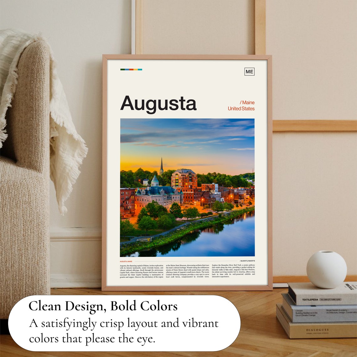 Augusta Maine Riverfront Sunset Historic City Reflection Photo Poster - Image 3